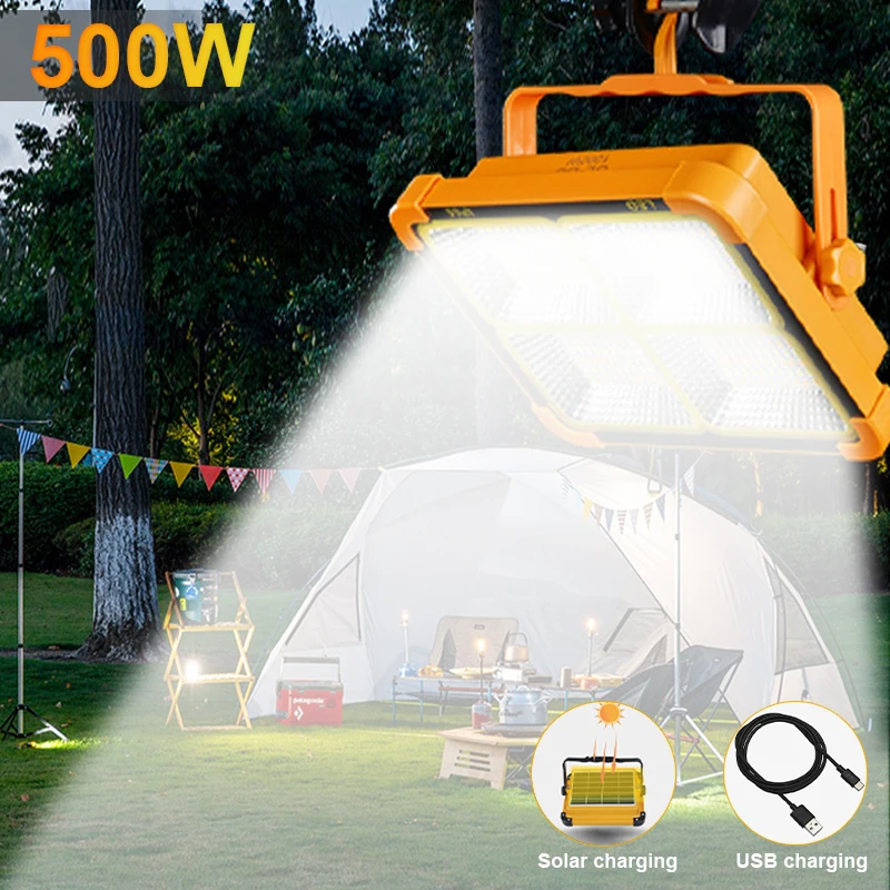 500W şarj edilebilir güneş ışığı açık taşınabilir asılı Lamba LED reflektör Spot projektör Projektör İnşaat fener