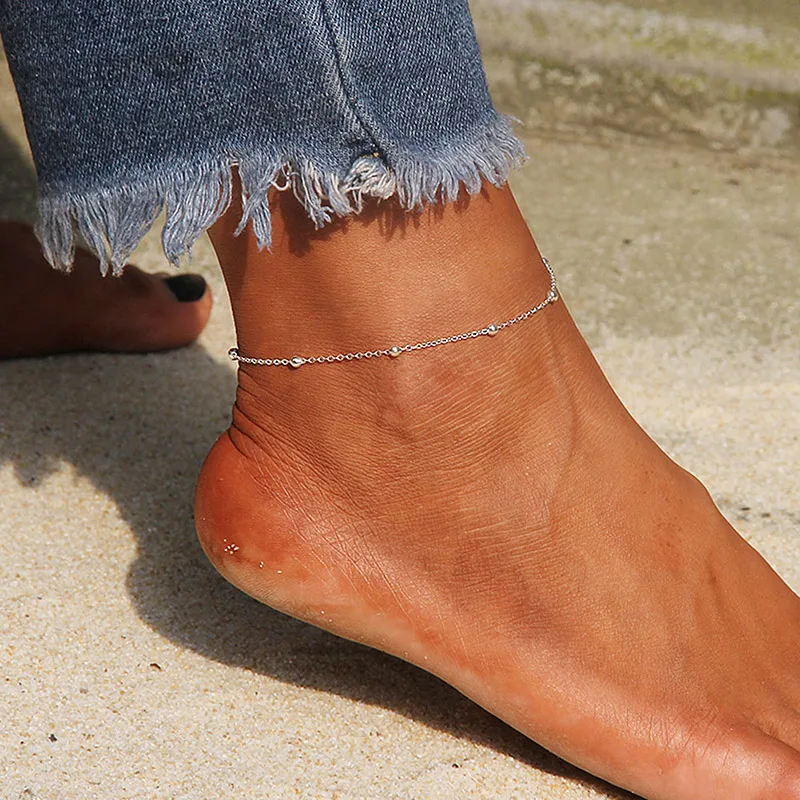 USTAR Yeni Halhal Ayak Bileği Bacak Bilezikler Kadınlar İçin paslanmaz çelik boncuklar Ayak Zinciri Yaz Plaj Yalınayak Sandalet ayak takısı