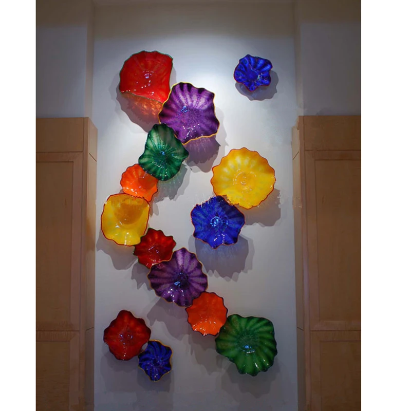 Otel duvar sanatı 100 % el üflemeli Murano cam tabaklar yaratıcı tasarım asılı duvar ışık led duvar lambaları