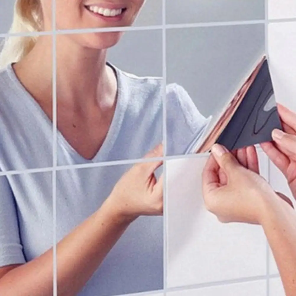 9 adet / grup 15 * 15cm Ayna Duvar Sticker Kare Kendinden yapışkanlı Akrilik Ayna Fayans Çıkartmalar Yatak Odası Banyo Ev Dekor Duvar