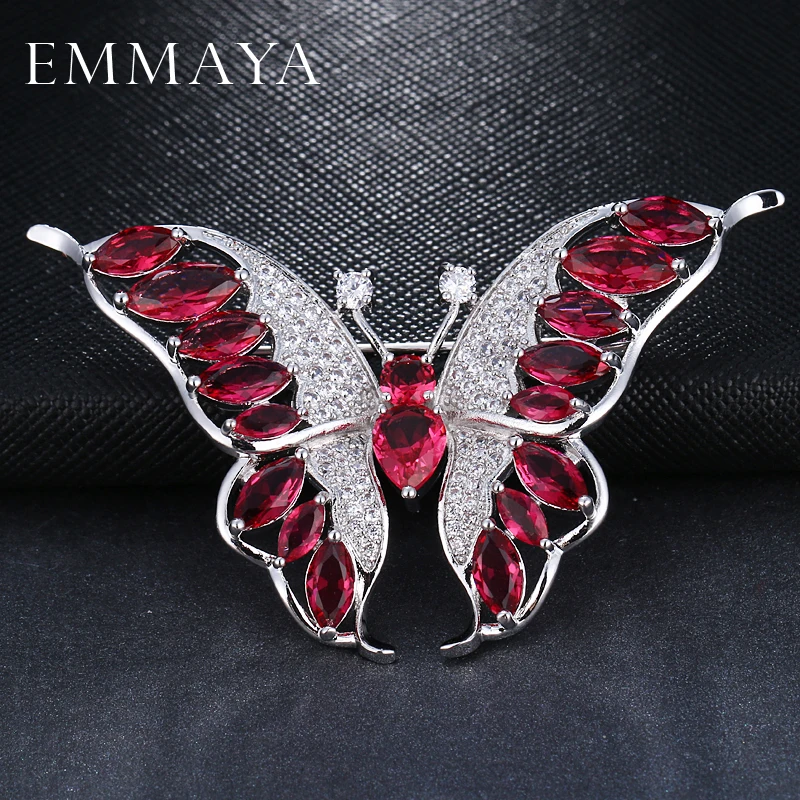 EMMAYA Lüks Kırmızı Kristal Rhinestones Çeşitli Kelebek Broş Pins Moda Kostüm Takı Kadınlar için