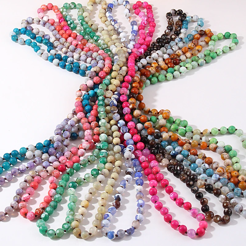 Ücretsiz Kargo Moda Yarı Kıymetli Taşlar 8 renk Agat uzun Düğümlü Boncuk Kolye