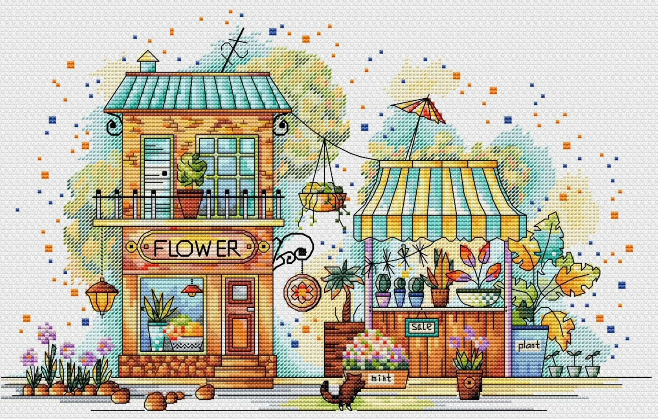 Çapraz dikiş Kitleri Homfun Zanaat Çapraz Dikiş Boyama Süslemeleri muhteşem küçük ev 2 çiçek dükkanı 42-30