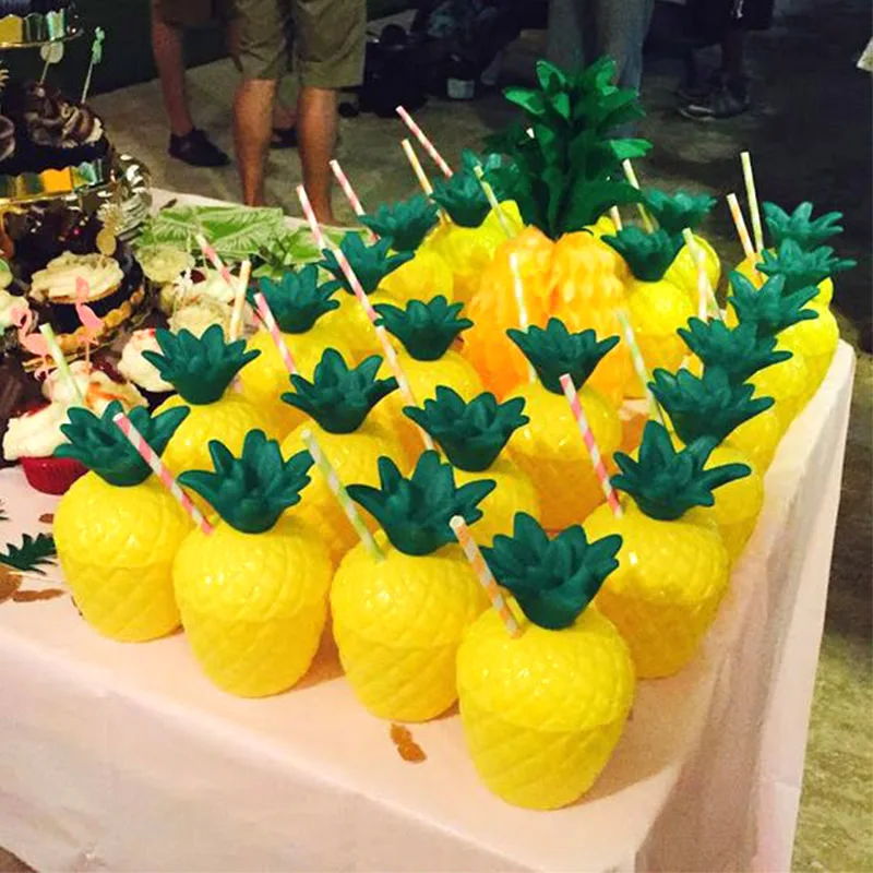 6/12 adet 500ml Yaz Ananas Saman Su Şişesi Hawaiian Luau Bebek Duş Doğum Günü Partisi Dekorasyon Sevimli Drinkware Plastik Bardak