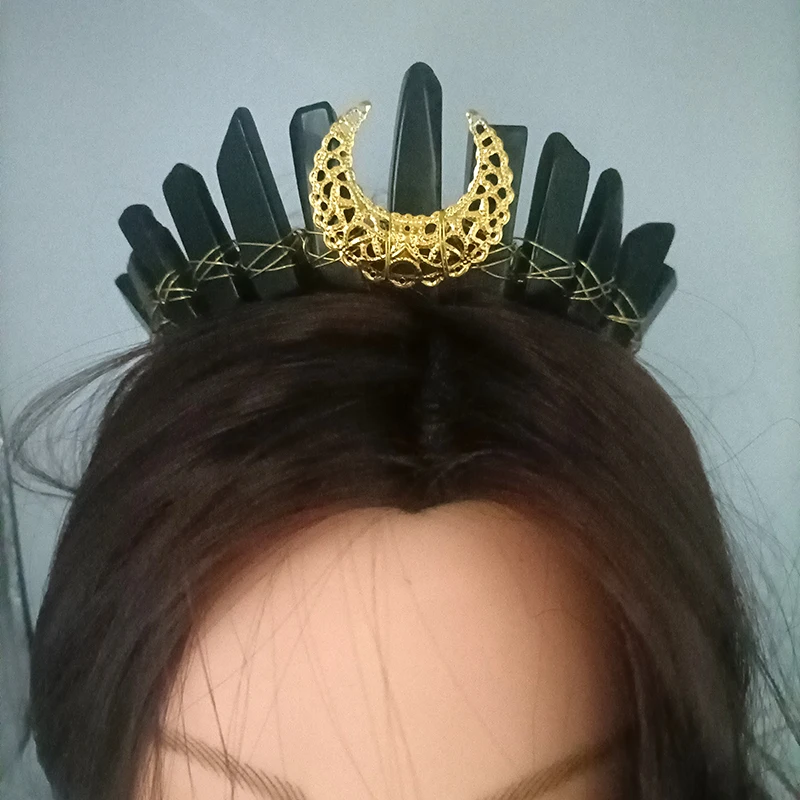 Yeni Cadı Kristal Taç Altın Renk Yaprak Bandı Kadın saç aksesuarları Gelin Tiaras Büyücülük Ay Hairband düğün takısı