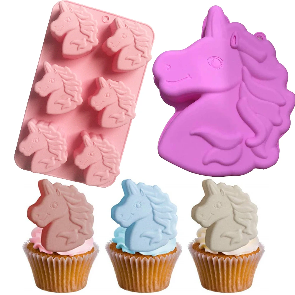 3D Unicorn Şekil Silikon Kek Kalıp Sabun Çikolata Kalıp Büyük Kek Dekorasyon Araçları Ekmek pişirme tavaları Gumpaste Kalıp Kek Pan