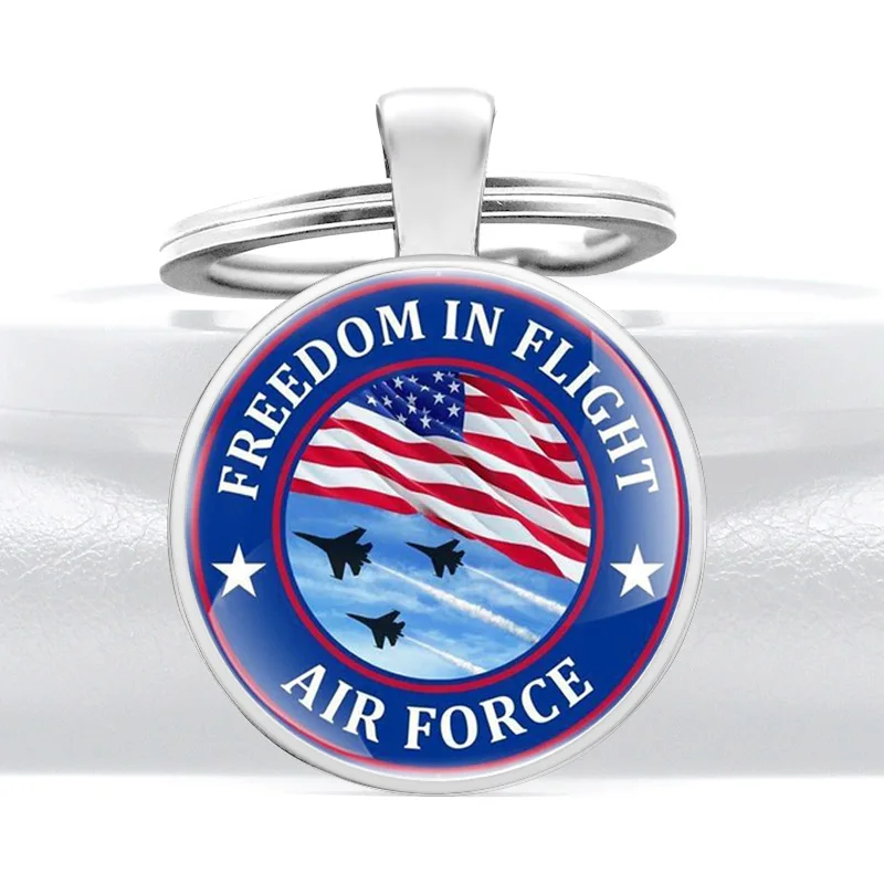 Klasik Özgürlük Uçuş Hava Kuvvetleri Tasarım Cam Cabochon Metal Anahtarlık Charm Erkekler Kadınlar Anahtarlık Takı Hediyeler Anahtarlıklar