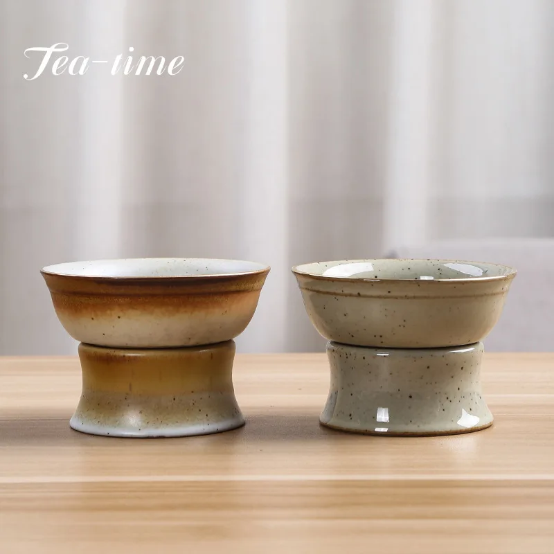 Retro Fırın Değişimi Seramik çay süzgeci El Yapımı Ham Çömlek Gevşek Çay Yaprağı Baharat Çay Filtresi Çin Çay Seti Demlik Aksesuarları