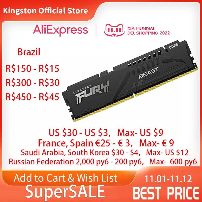 Orijinal Kingston HyperX FURY 4 GB 8 GB 16 GB DDR4 2666 MHz Masaüstü RAM Bellek CL15 DIMM 288-pin 3200 MHz Dahili Oyun İçin