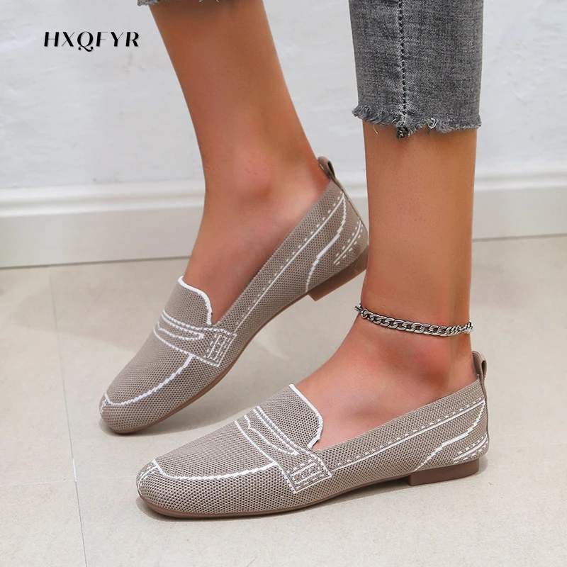 2022 Yeni Bahar Yaz Kadın düz ayakkabı Nefes Örgü Rahat Yumuşak Taban Yuvarlak Ayak Slip-on rahat ayakkabılar Loafer'lar Sandalet