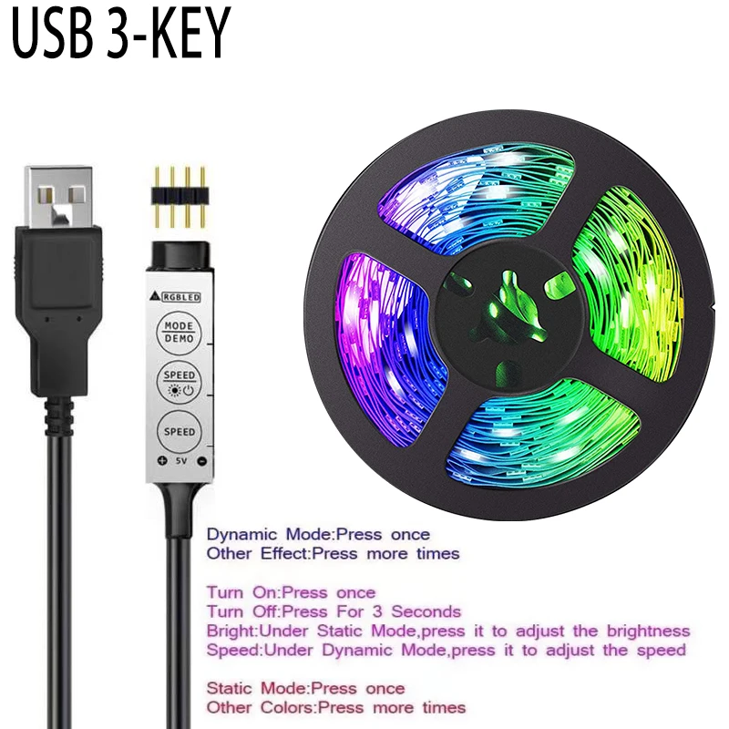 LED Şerit İşıklar RGB USB SMD 2835 Diyot Esnek Lamba Bant Bluetooth 3-Key IR Uzaktan Kumanda USB Powered TV arkaplan ışığı Ev Dekor