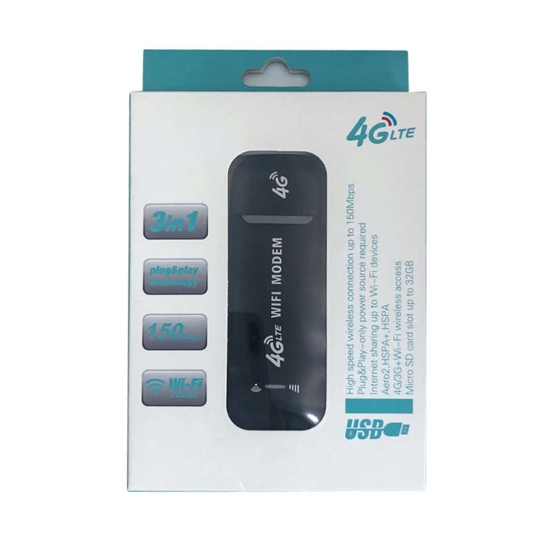 4G LTE Adaptörü wifi güvenlik cihazı, 4G LTE USB Modem Kablosuz USB Ağ Kartı, 150 Mbps WiFi Modem 4G USB Wi-Fi Yönlendirici W3JD
