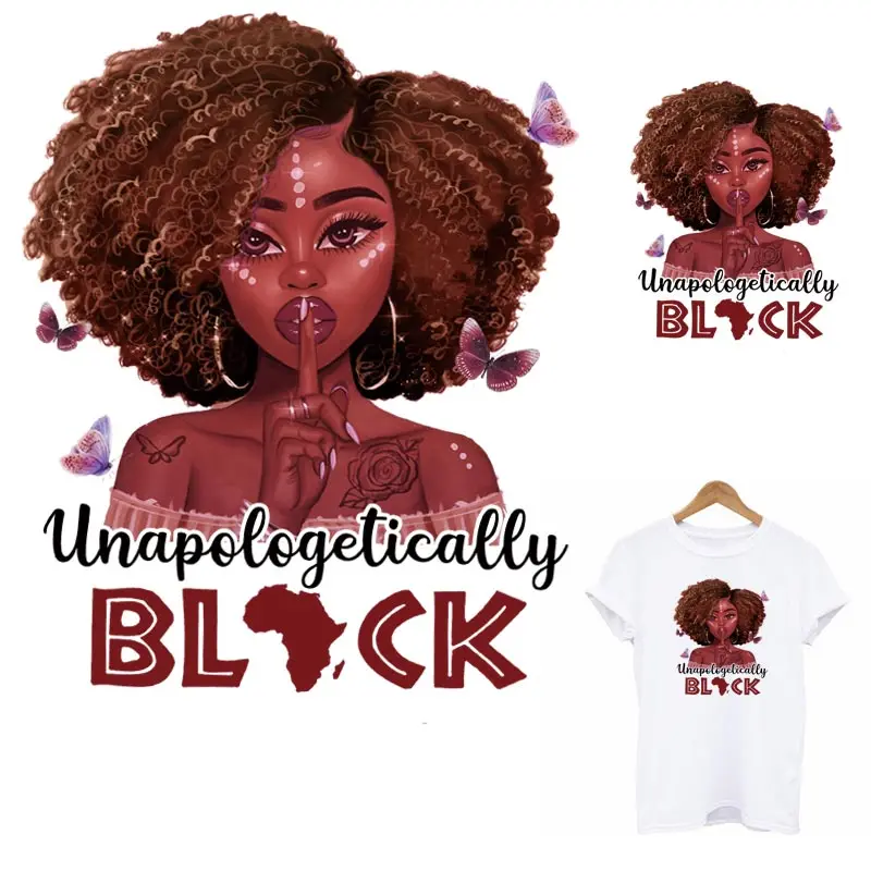 Kelebek Siyah Kız Termal Çıkartmalar Giysi DIY A-Level Yıkanabilir Kız T-Shirt Demir On Transferi Siyah Kız Yamalar Aplike