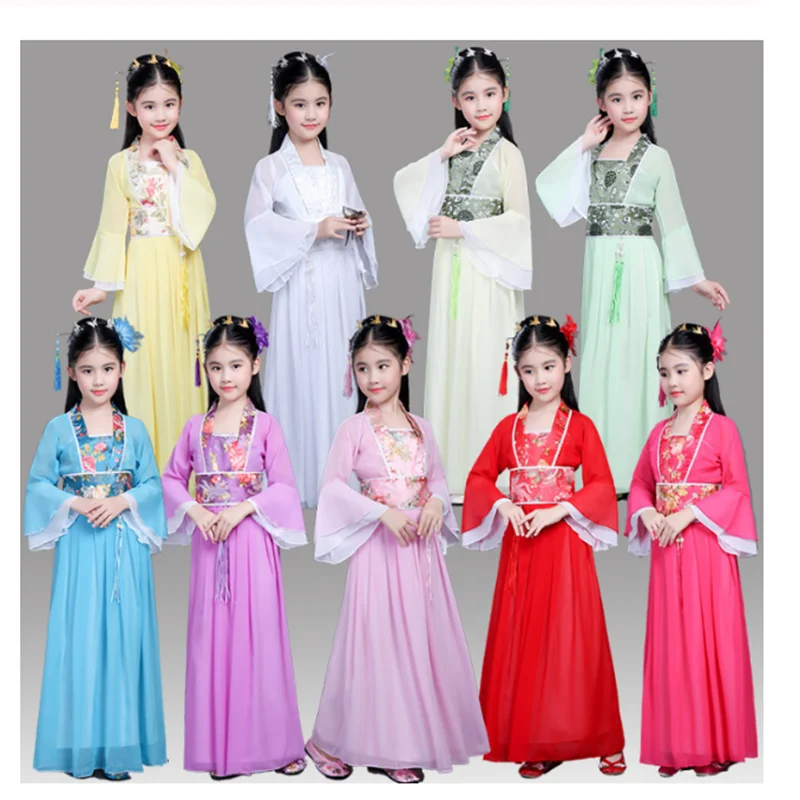 Çin Geleneksel Hanfu Elbise Çocuk Giysileri Halk Dans Kız Eski Çin Opera Tang Hanedanı Han Ming Kostüm Tangsuit çocuklar İçin