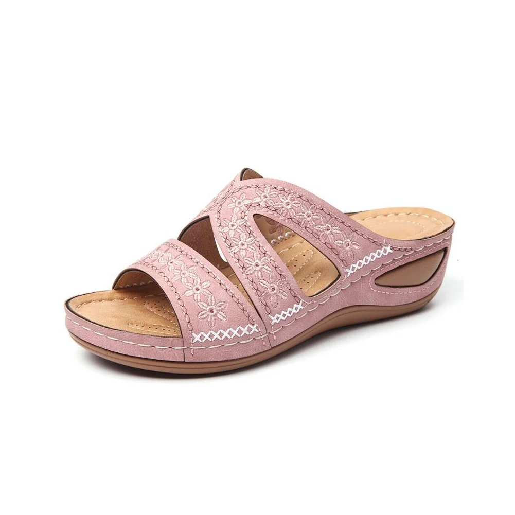 Meijuner Bayanlar Sandalet Kama Topuk Platformu Peep-Toes Ayakkabı Renkli İşlemeli Sandalet Kadınlar için