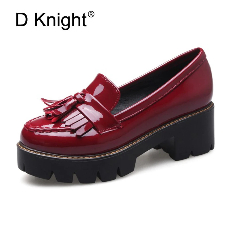 Loafer'lar El Yapımı Patent Deri Bayan Oxfords Ayakkabı Tam sezon Rahat Kadın Pompaları Püskül Siyah Oxford Ayakkabı Kadınlar İçin Boyutu 43