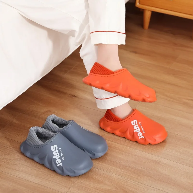 Su geçirmez pamuk terlikler Kadın Erkek Kış Sonbahar Kapalı Açık Kaymaz Kadın Sıcak peluş ayakkabı Süper hava ayakkabı Çiftler Ev