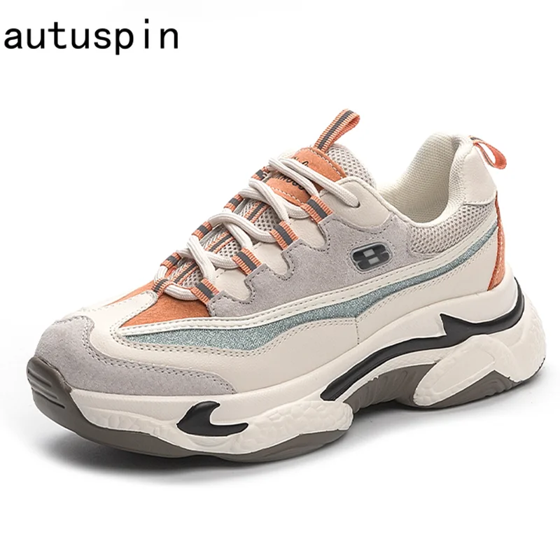 Autuspin Retro Düz Platform Ayakkabı Kadın Kış Sonbahar İnek Deri Nefes Rahat rahat ayakkabılar Açık Moda Ayakkabı 35-40