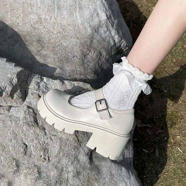 beyaz Kadın Ayakkabı Harakuju Lolita JK Öğrenci Tatlı Kız Mary Jane Ayakkabı Japon Yüksek Topuklu Yuvarlak Ayak platform ayakkabılar Pompaları topuk