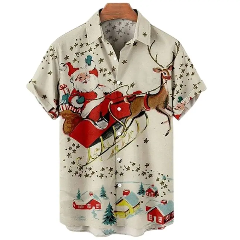 Noel Gömlek Erkekler İçin Kardan Adam Santa 2022 Yaz Kısa Kollu Parti Streetwear Cadılar Bayramı Şenlikli erkek giyim Hawaii Gömlek