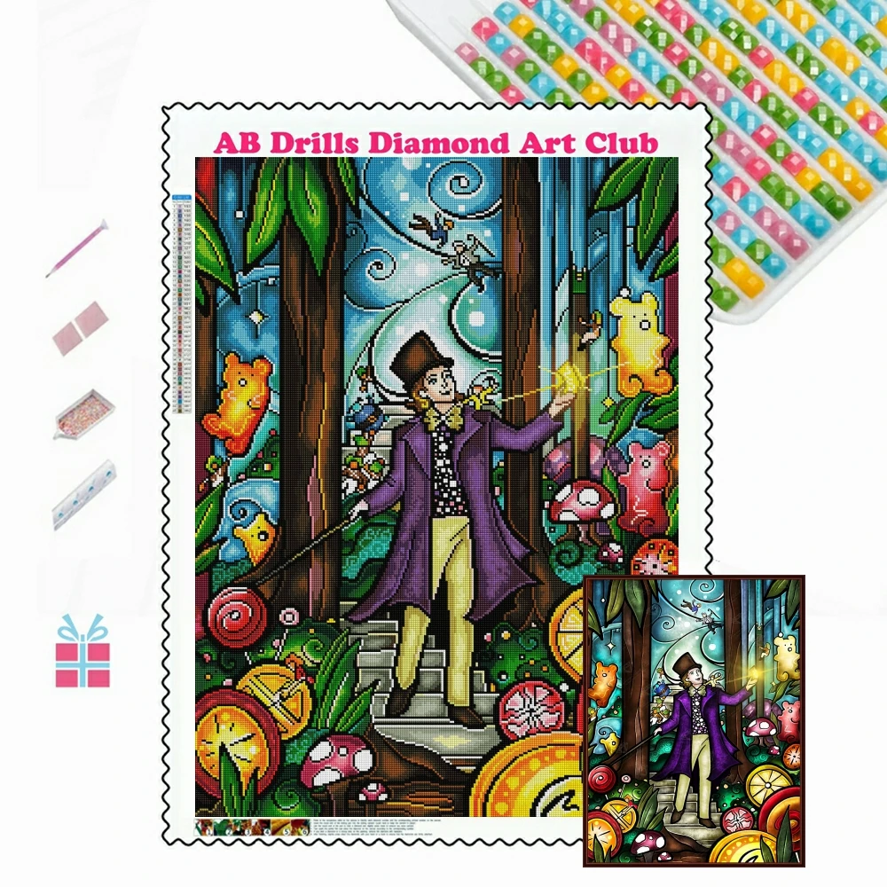 Willy Wonka ve Çikolata Fabrikası 5D DİY AB Matkaplar Elmas Resim Çapraz Dikiş Nakış Resim Mozaik Çocuk Hediyeler