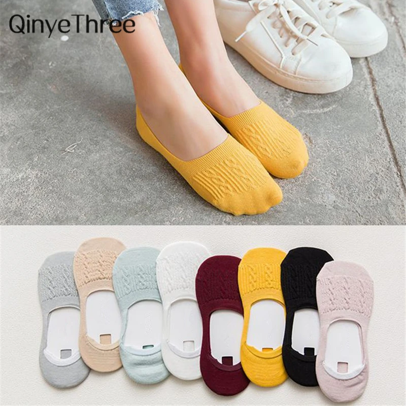 1 Çift Şık Şeker Renk Görünmez Kaymaz Düşük Kesim Çorap Moda Kadınlar Casual Pamuk Nefes Çorap Dropship