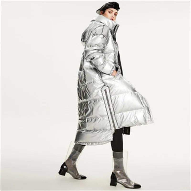 2019 Kış yeni varış kadın aşağı ceket siyah Gümüş giyim kaliteli gevşek giyim moda stil uzun ceket kadın 884