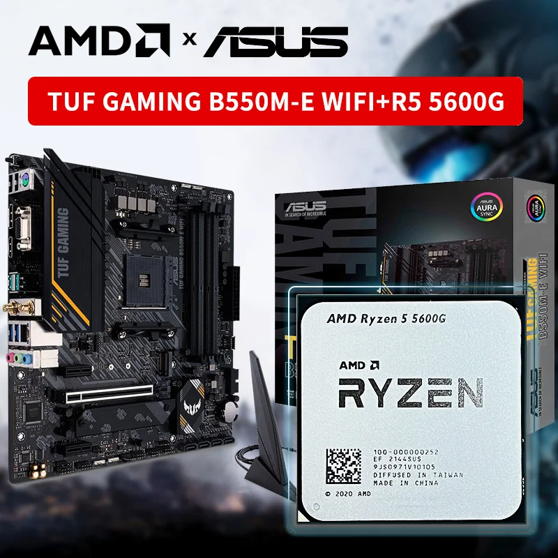 AMD R5 5600G Ryzen 5 5600G CPU + ASUS TUF OYUN B550M-E WI-FI Anakart Mikro ATX B550M B550 DDR4 Desteği R5 CPU İşlemci
