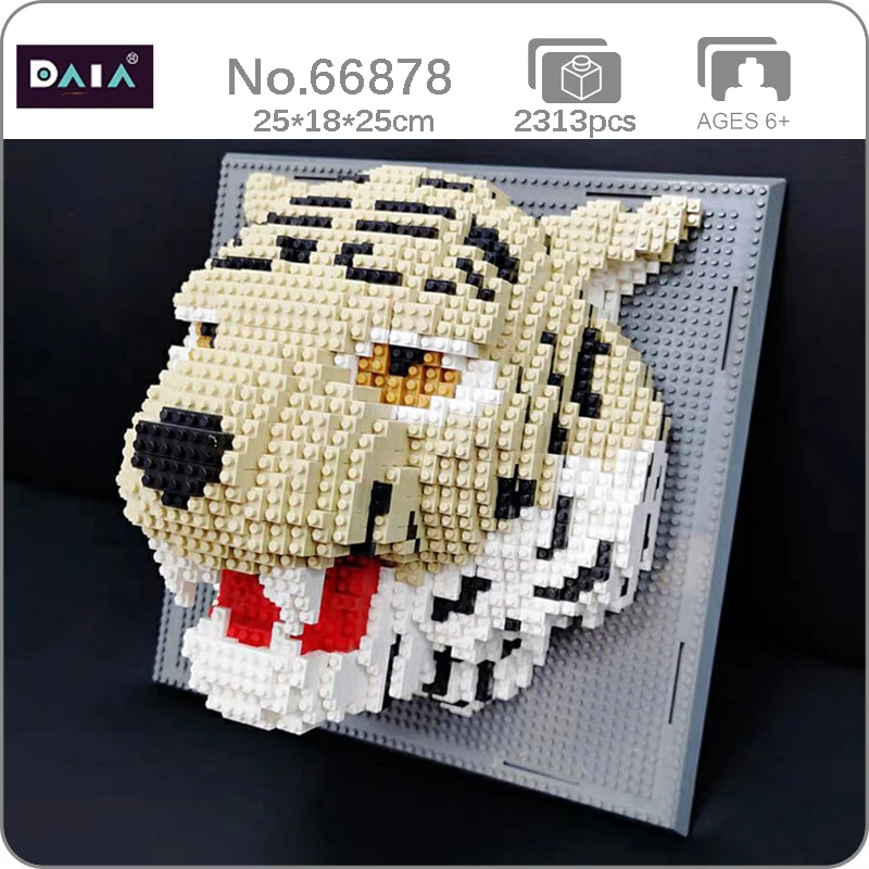 Daıa 66878 Kaplan Vahşi Hayvan Kafası Duvar duvar tablosu 3D Modeli DIY Mini Elmas Blokları Tuğla Yapı Oyuncak Çocuklar için hiçbir Kutu