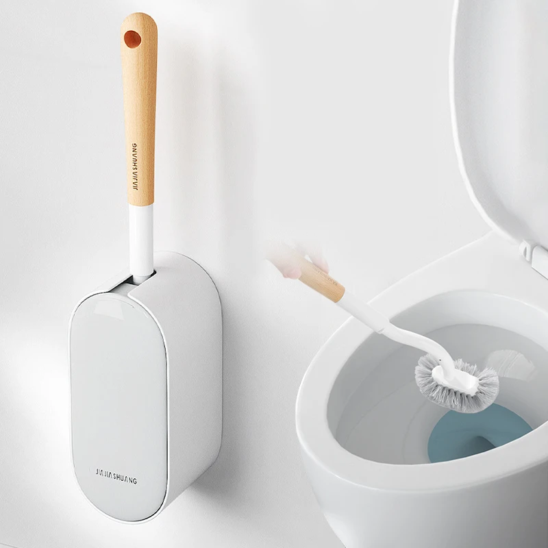 Tuvalet Fırçası Duvara Monte Olmayan Delikli Ahşap Saplı Ev Tuvalet Hiçbir Ölü Köşe Temizleme Fırçası Seti