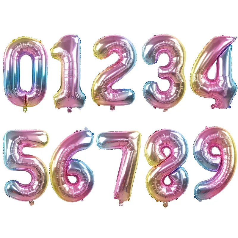 32 inç Yanardöner Gökkuşağı Renk Numarası Folyo Balonlar Doğum Günü Düğün Parti Dekorasyon Dijital Balon Numarası Hava Balon Globos