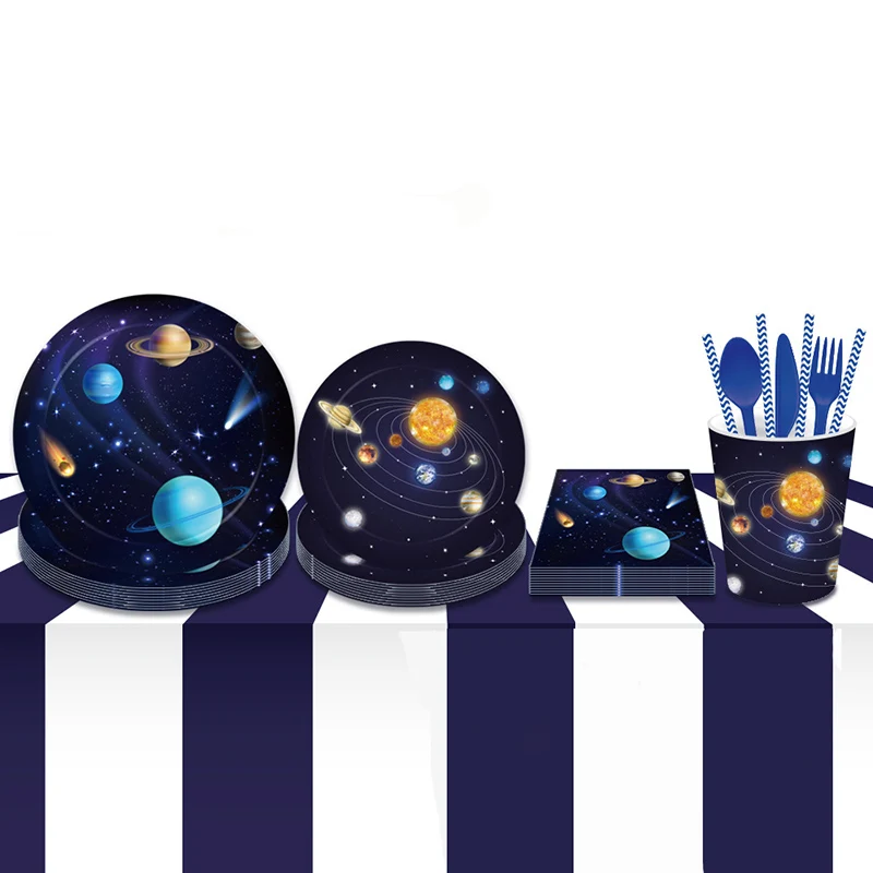 Güneş Sistemi Dış Uzay Temalı kağıt tabak Bardak Peçete Çocuklar için Doğum Günü Partisi Dekoru Bebek Duş Gezegen Temalı Parti Malzemeleri