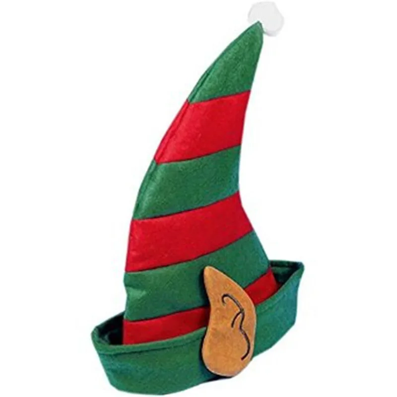 Noel Şapka Noel Tek Ürün Kırmızı ve Yeşil Uzun Çizgili Elf Kulak Şapka Yetişkin Boyutu Noel Şapka Noel Dekorasyon