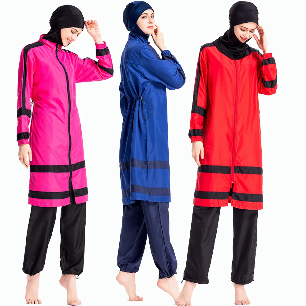 Wepbel Kadınlar islami mayo spor elbise Müslüman Tam Kapak İslam Giyim Mayo 3 Parça Takım Elbise Başörtüsü Mayo Burkini