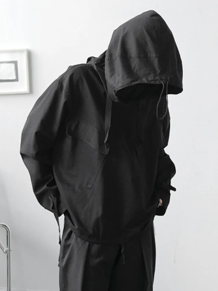 PFNW erkek Kazak Ceket Katı Yüksek Sokak Siyah Stil Tops Sonbahar Yeni Tasarım Kapşonlu Uzun Kollu Adam Techwear
