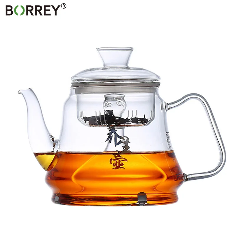 BORREY Indüksiyon ocak gaz sobası evrensel ısıya dayanıklı cam çaydanlık Buharda çay Ve kaynar demlik çok fonksiyonlu çay seti