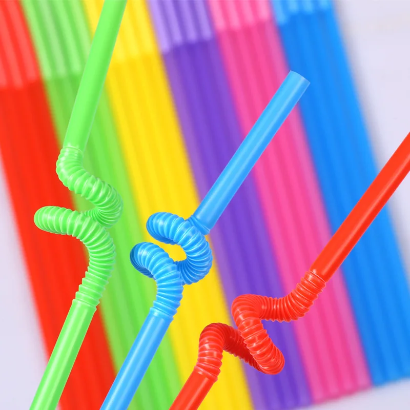 100 Adet Plastik Bükülebilir pipet Tek Kullanımlık Pipet Plastik İçecek Payet Düğün Dekor Karışık Renkler Parti Malzemeleri