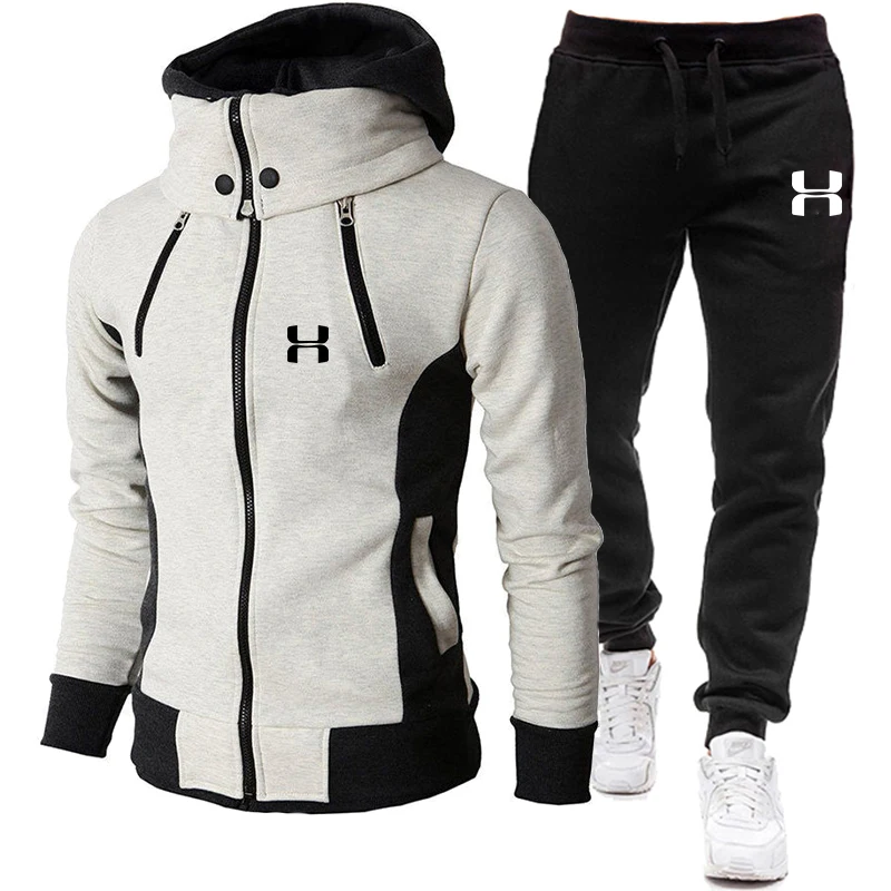 Erkek Moda Baskılı Fermuar Hoodies Erkek Kazak + Sweatpants Suit 2 Adet Sıcak Eşofman erkek Hoodies Dış Giyim Atletik Setleri