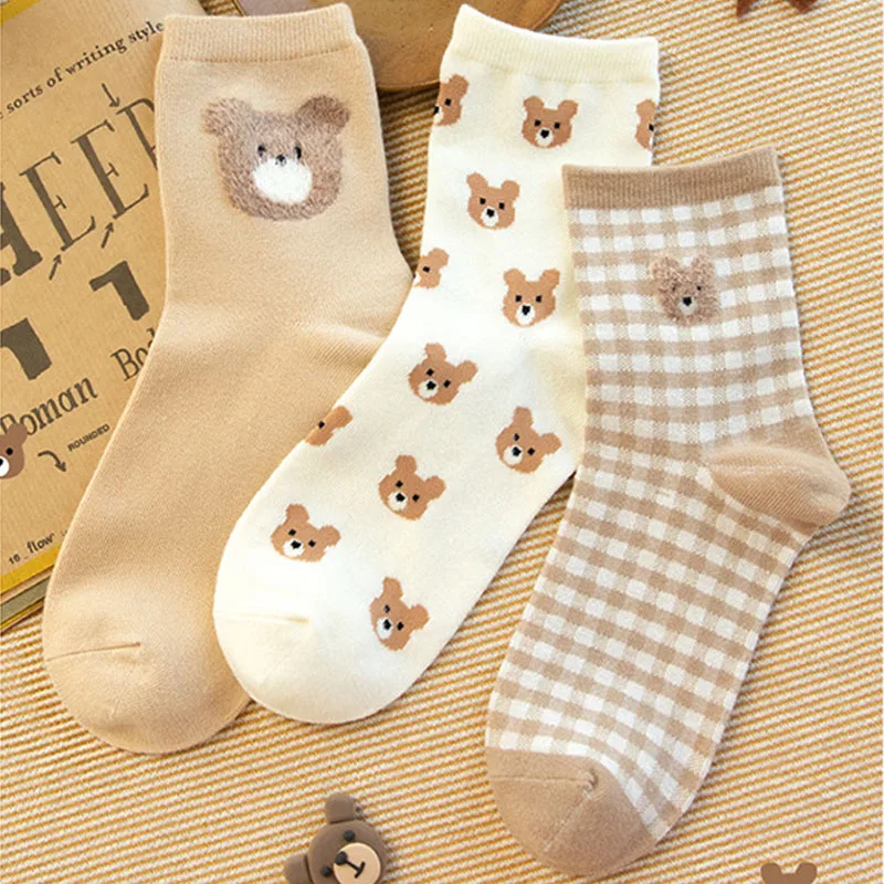 İlkbahar, Sonbahar ve Kış kadın pamuklu kravat Çorap Moda Ayı Çorap Sevimli Karikatür kadın Çorap Harajuku noel hediyesi