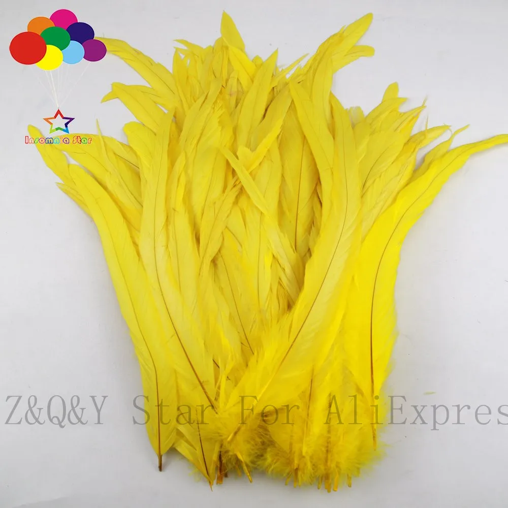 Doğal 25-30CM (10-12 inç) horoz kuyruk de-boyama sarı 20-200PCSDIY zanaat takı gösterisi kostüm dekorasyon tüy
