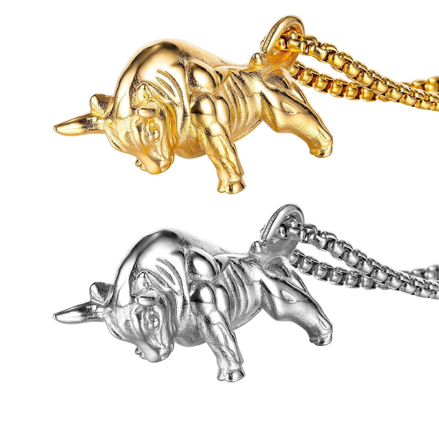 Vintage Paslanmaz Çelik Altın Renk Boğa Kolye Zincir Kolye Erkekler için Sığır Hayvan Erkek Takı Hediye