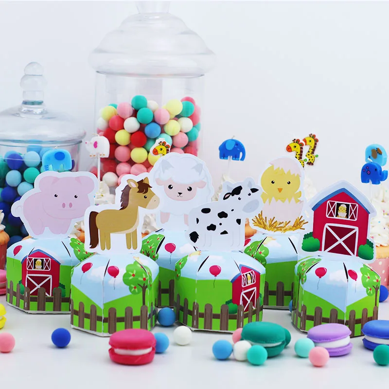 Çiftlik Hayvan Favor Kutusu Şeker Kutusu Hediye Kutusu Cupcake Kutusu Çocuk Çocuk Doğum Günü Parti Malzemeleri Dekorasyon Olay Parti Malzemeleri