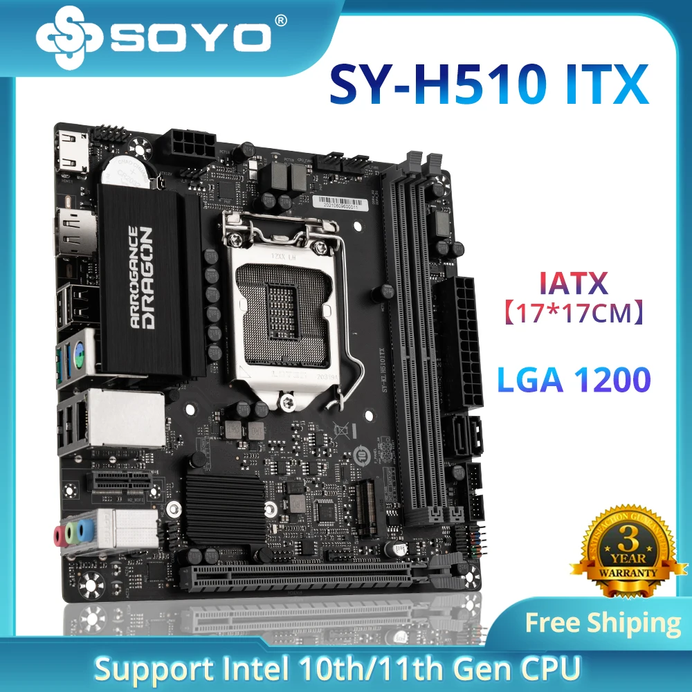 SOYO Tam Yeni SY-H510 ITX Anakart LGA1200 Yuvası Çift Kanal DDR4 Bellek M. 2 Arayüzü USB3.0 Destekler Intel 10th/11th CPU