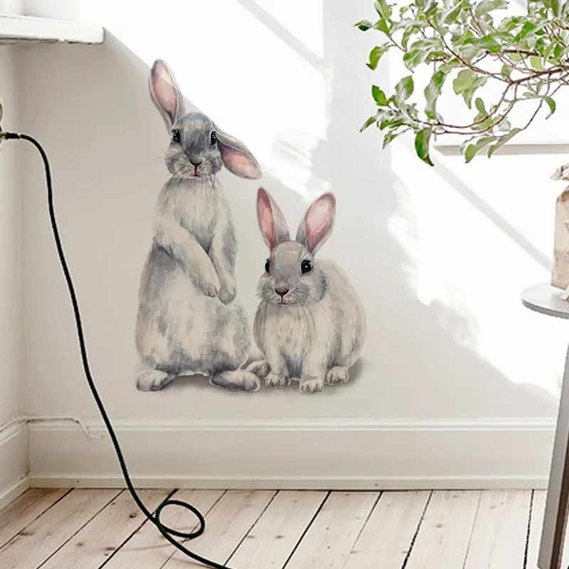 Tavşan duvar çıkartmaları İki Sevimli Tavşan duvar çıkartmaları Kaldırabilirsiniz duvar çıkartmaları çocuk Ev Dekor paskalya dekorasyonu