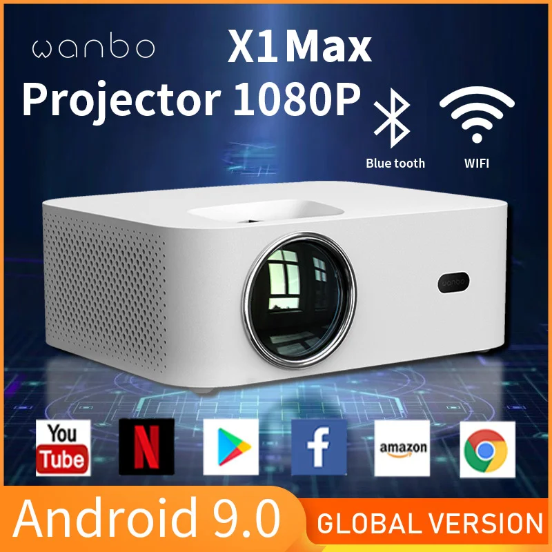 Küresel Sürüm Wanbo X1 MAX Projektör 4K Android 9.0 Mini LED Taşınabilir Projektör 1920*1080P Keystone Düzeltme Ev Ofis İçin