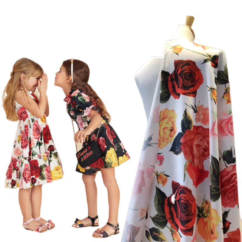 Gül Baskılı Polyester Kumaş Marka Moda Tasarımı Ebeveyn-çocuk çocuk Giyim DIY Dikiş Kumaşlar Elbise Metre Başına