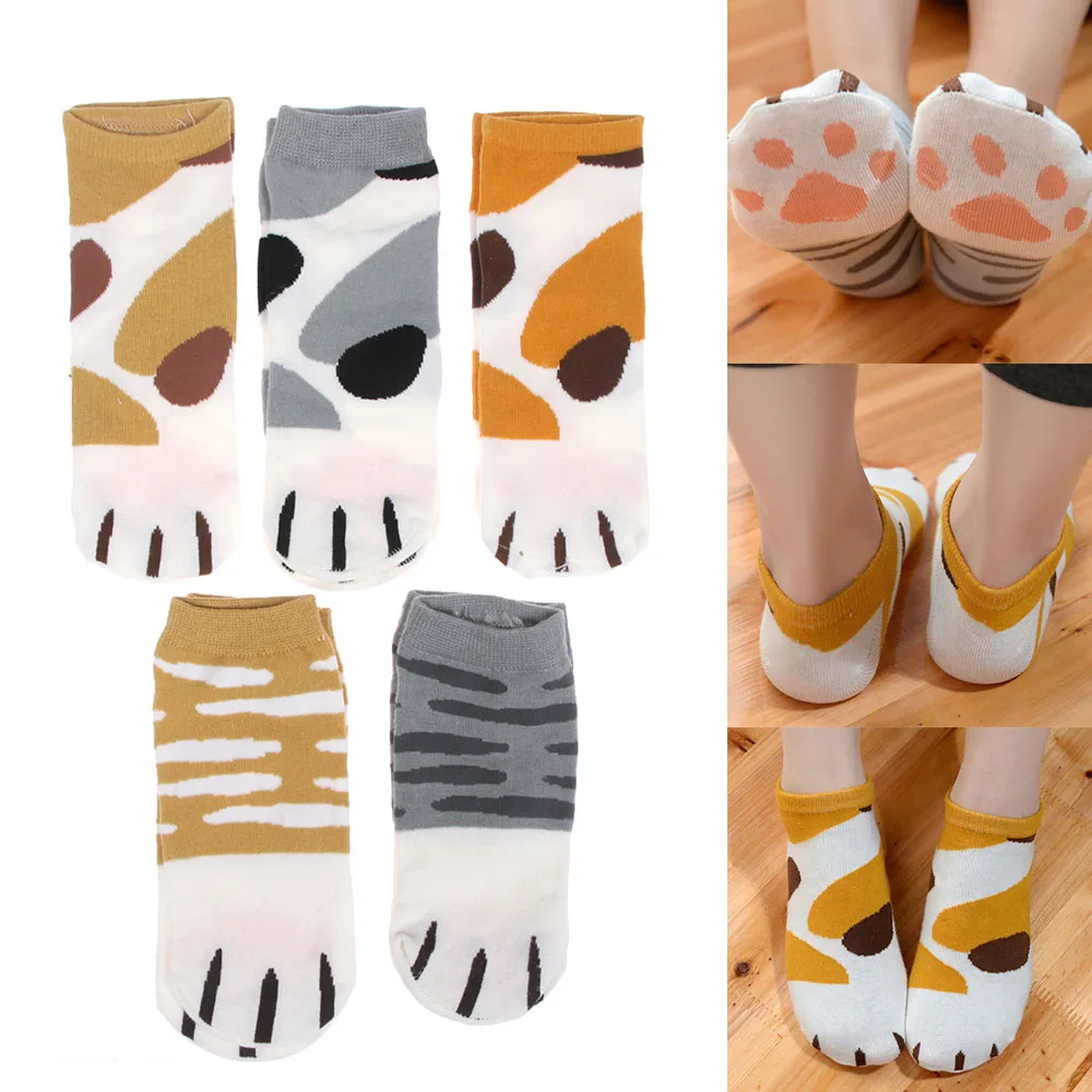 2023 Yeni Sonbahar Kış Pamuk Kawaii Kediler Paw Çorap Kadın Kızlar Güzel Karikatür Hayvan Ayak Bileği Çorap Çizgili Kısa sıcak tutan çoraplar 1 Çift
