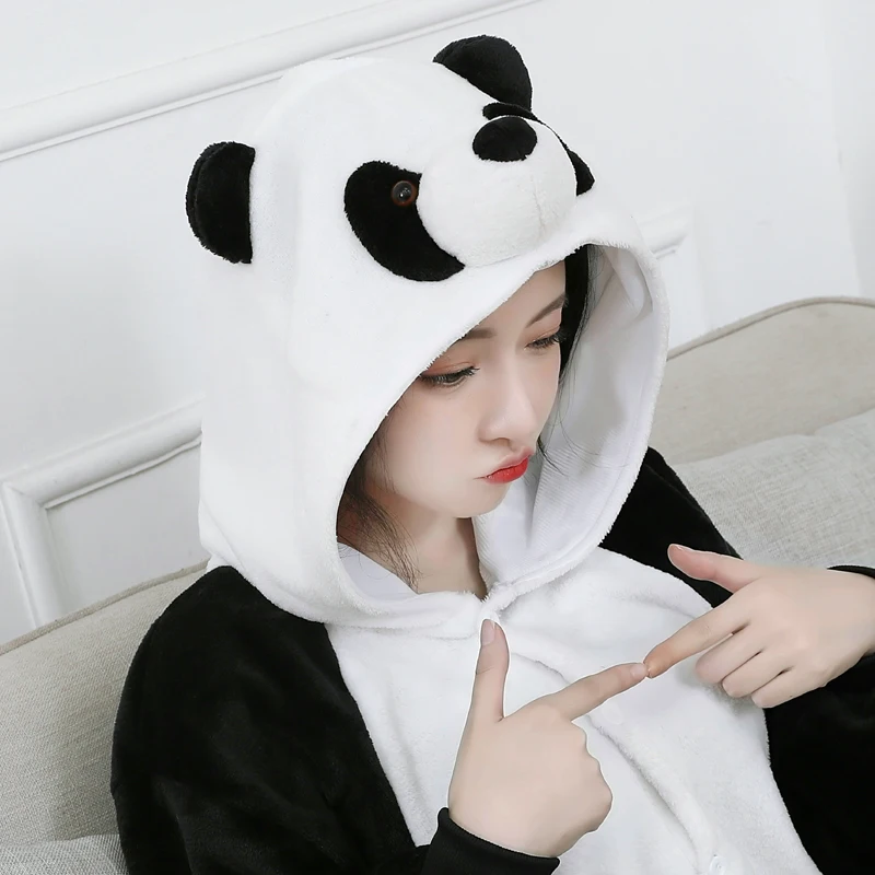 3D Panda Pijama Polar Karikatür Onesies Yetişkinler İçin Hayvan Kigurumi Tek Parça Pijama Pijama Kış Cosplay Kostüm Noel