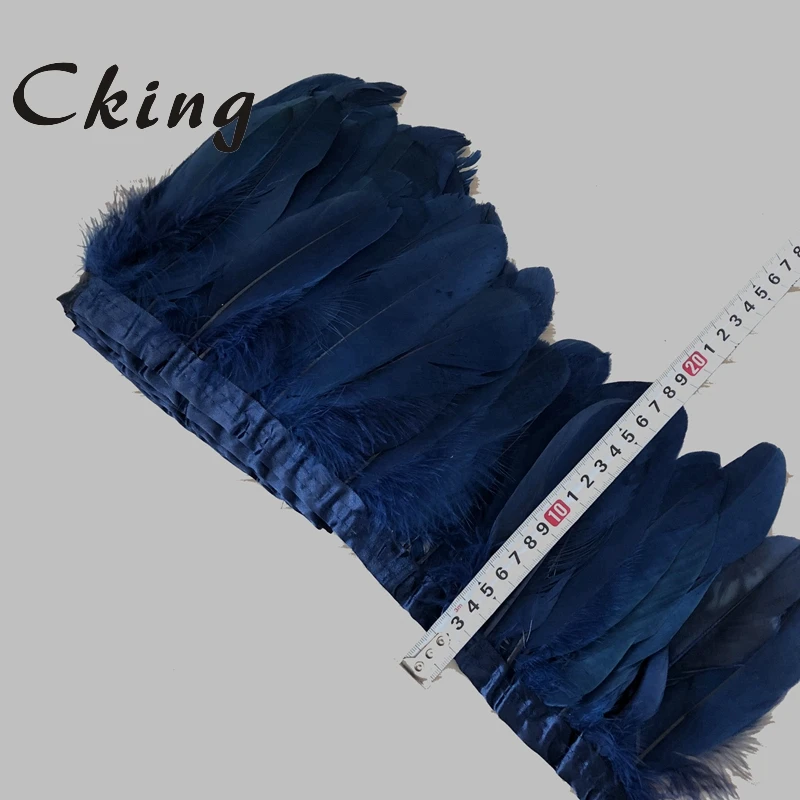 15-20 cm Kaz Tüyü Düzeltir Boyalı Kazlar Tüy Şeritler 10 Yards / Lot Lacivert Saçaklar Kaz Tüyü Kumaş Kemer DIY Dekoratif
