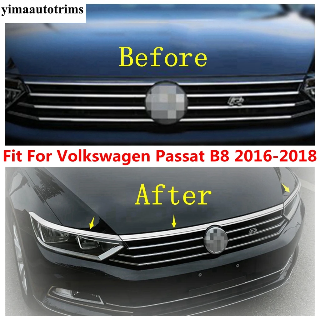 Ön Motor Kaputu İzgara İzgara / Arka Bagaj Kapağı Şerit Kapağı Trim Volkswagen Passat İçin B8 2016-2018 Paslanmaz Çelik Aksesuarlar